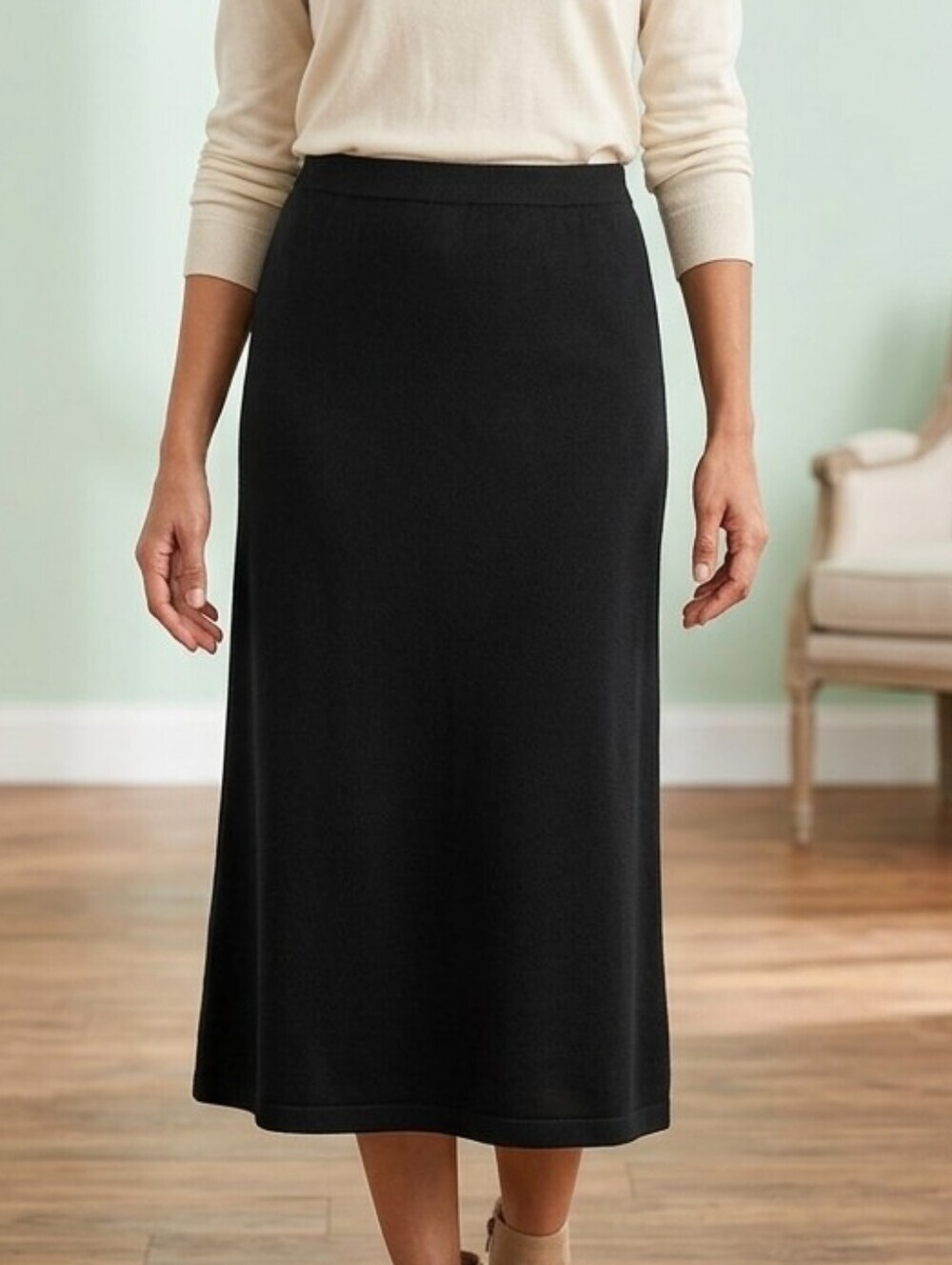 Kasper Black Midi Pencil Skirt Size 12 Career Professional Workwear